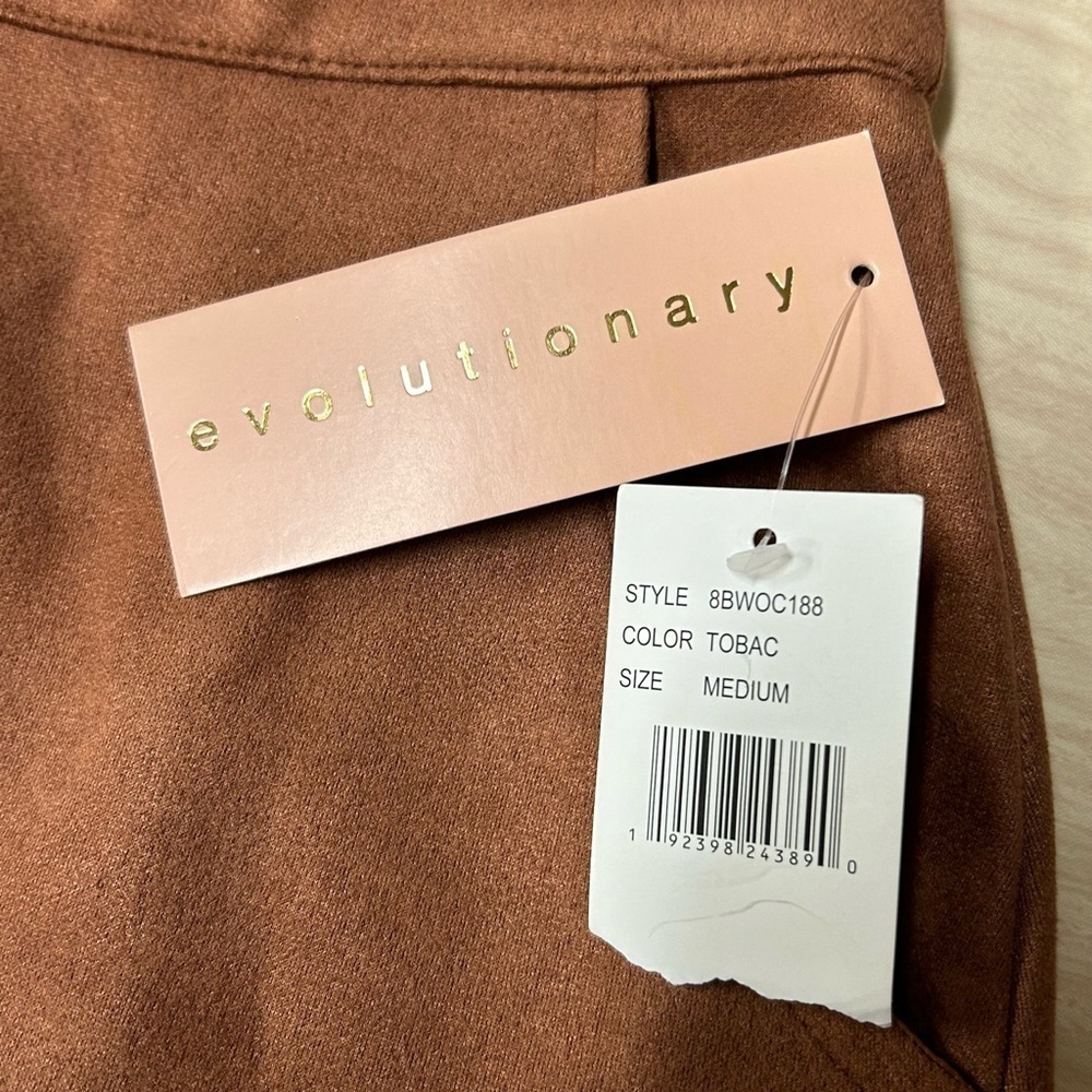 Evolutionary Button Front Faux Suede Skirt Tobac Brown Size M NWT - Picture 3 of 6